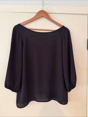 Black Boatneck Blouse with Three-Quarter Sleeves